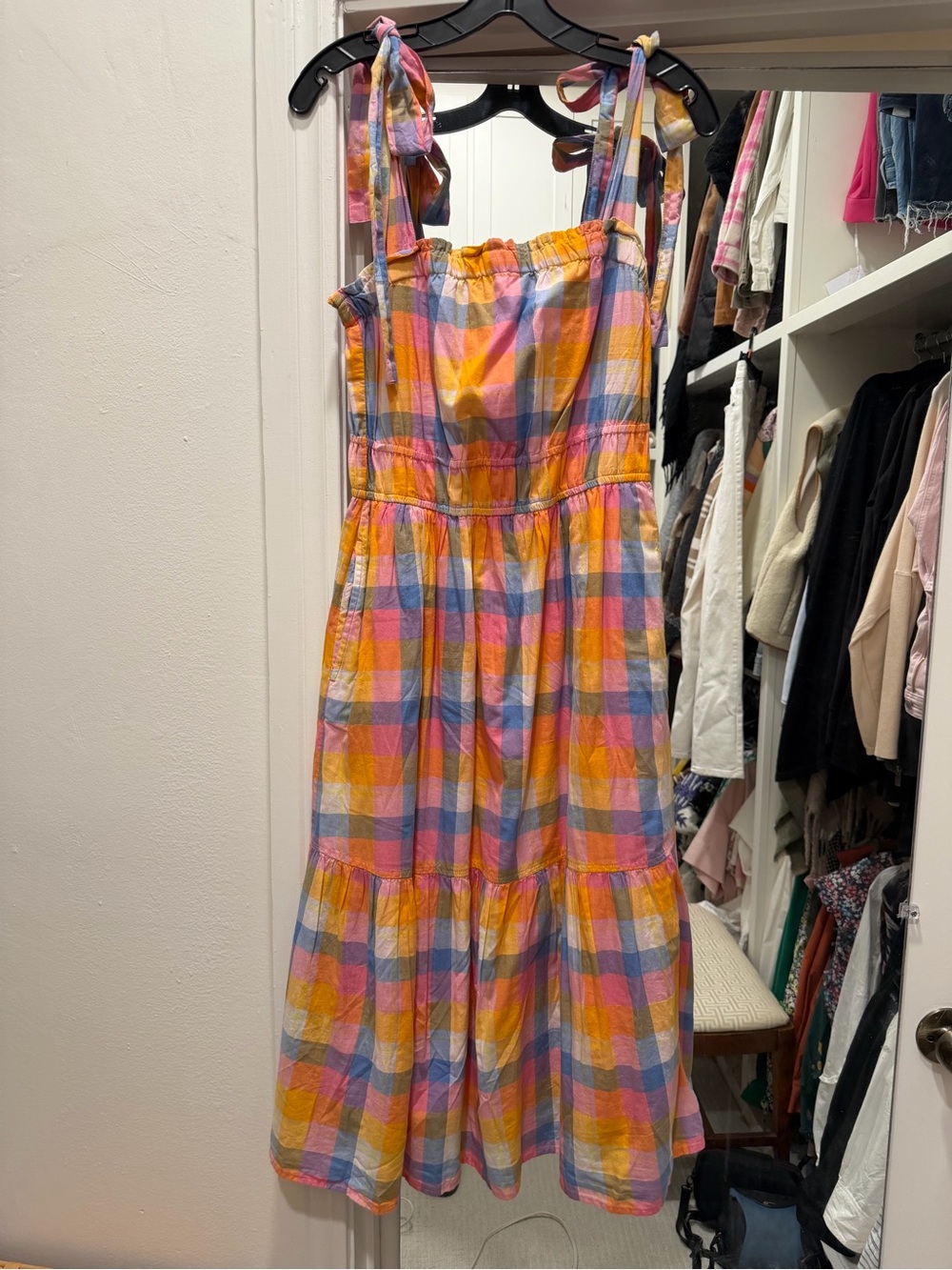 Free Assembly - Tie-Strap Plaid Sundress in Yellow, Pink & Blue